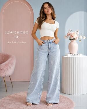 Love Soho Bow Jeans Womens L Light Wash Wide Leg Coquette Denim